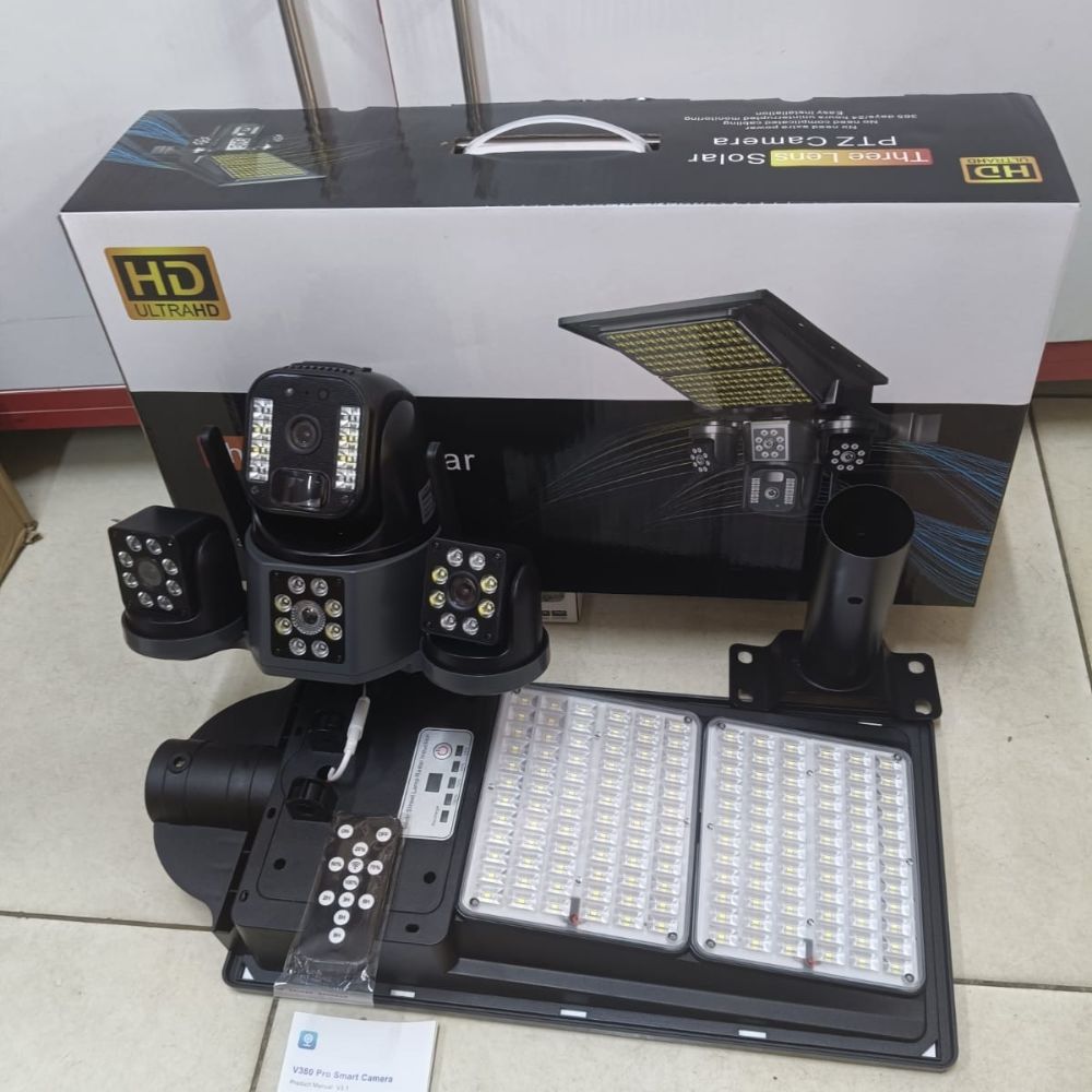 V380 Triple Lens 4G Floodlight Solar PTZ Camera